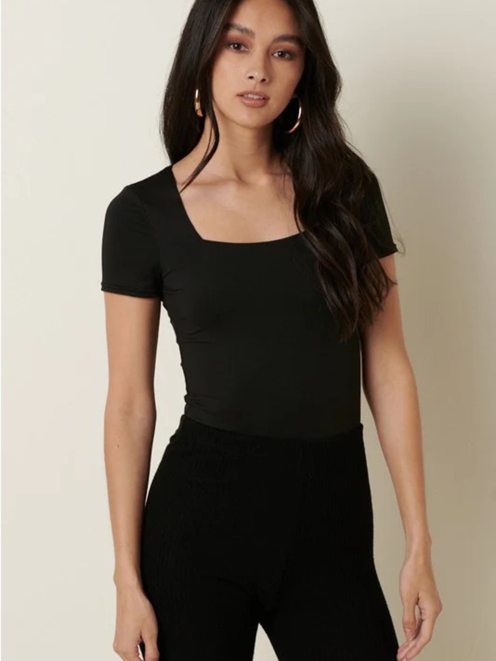 🆕🖤MITTOSHOP: BLACK Square Neck Short Sleeve Bodysuit MEDIUM